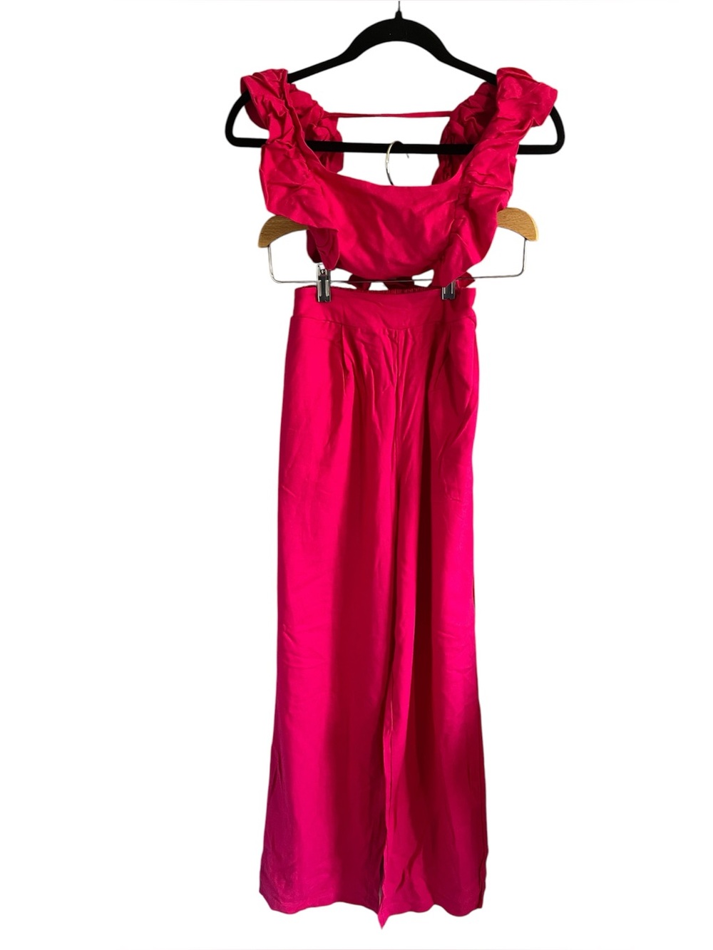 Peixoto Hot Pink Ruffle Strap Wide-Leg Jumpsuit